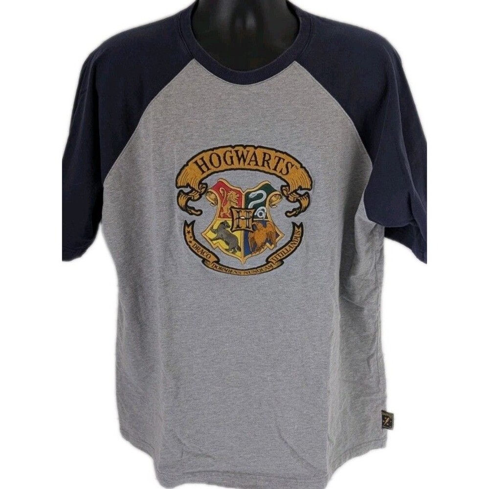 Vintage Harry Potter Hogwarts Coat of arms T-Shirt XXL 2001 Applique Embroidered